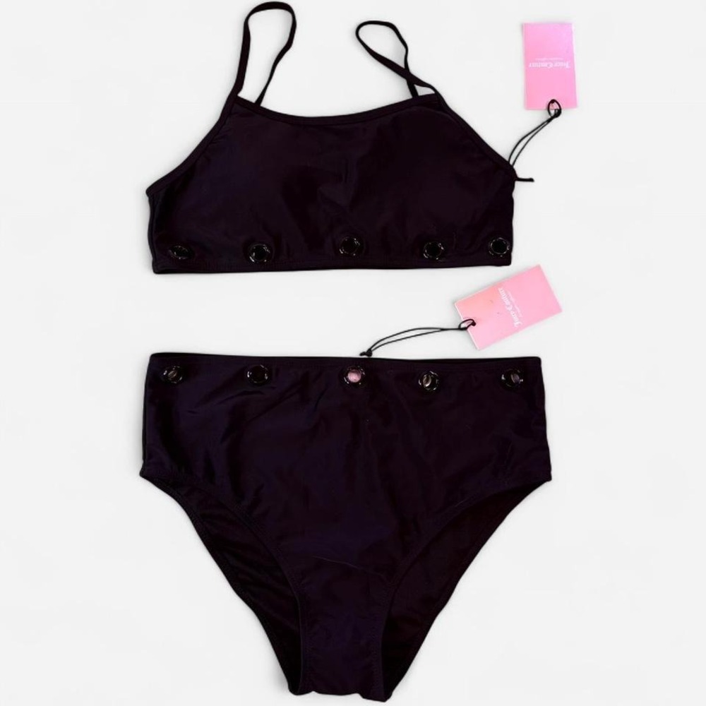Juicy Couture Black High Waisted Bikini Set Grommets Swimsuit - NEW‎ WITH TAGS